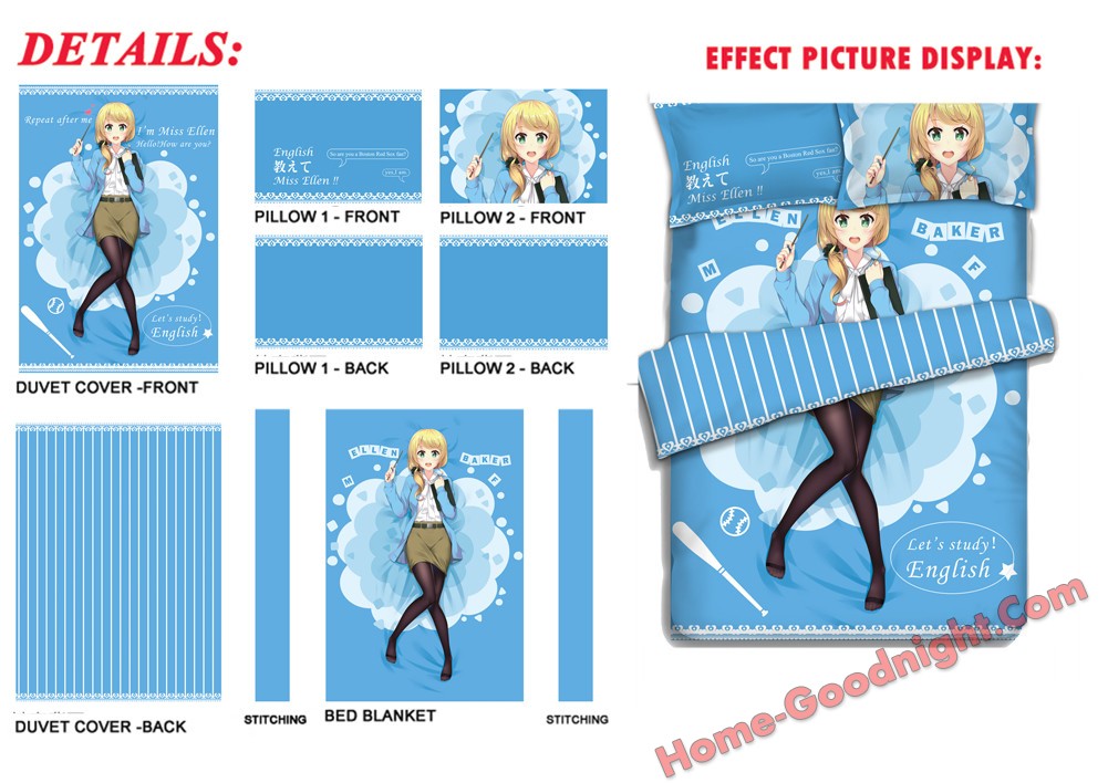 Ellen Baker Japanese Anime Bed Sheet Duvet Cover with Pillow Covers